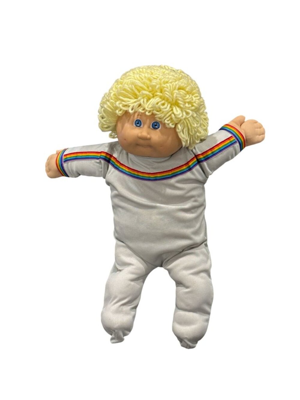 Vintage Cabbage Patch Kids Blonde Yarn Hair Doll In Rainbow Outfit 1980s Plush C